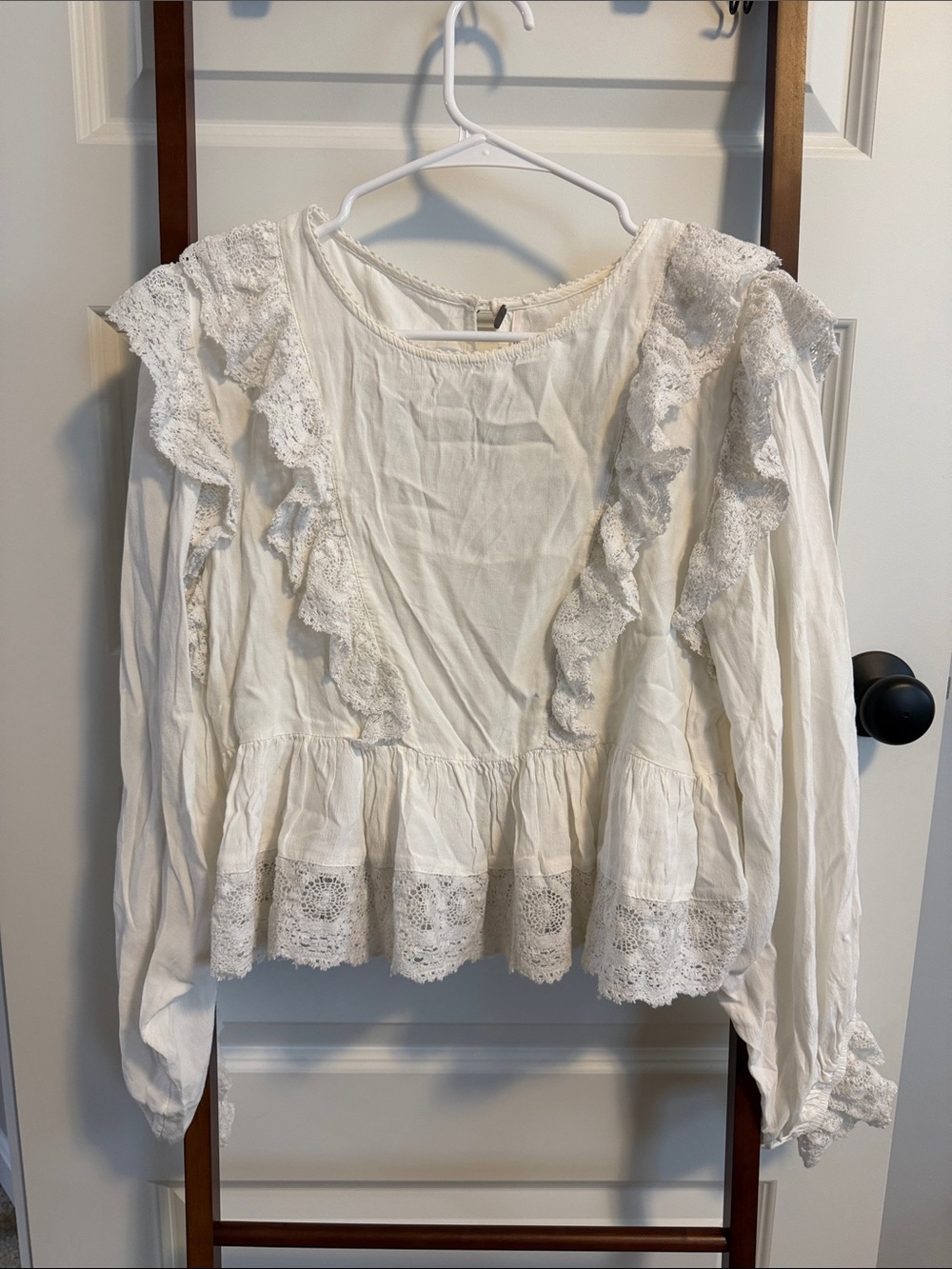 Free People Ivory Lace Ruffle Peplum Blouse